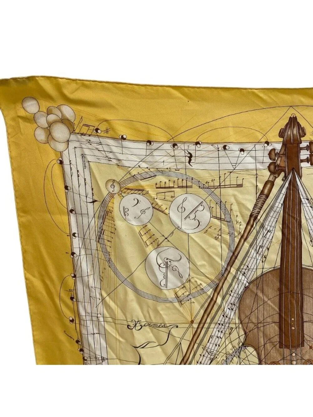 Hermes la Musique Des Spheres Carre 90 Silk Scarf Yellow